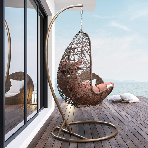 Chiswick Living Premium Arcon Curved PE Rattan Outdoor Hanging Egg Chair Temple Webster